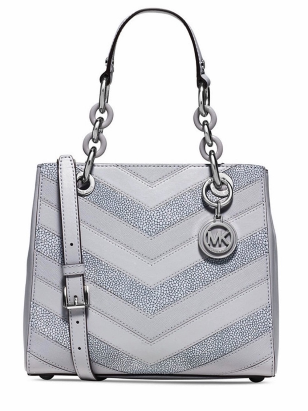Michael Kors Cynthia Leather Embossed Satchel Handbag In Multi-Textured Gray NWT